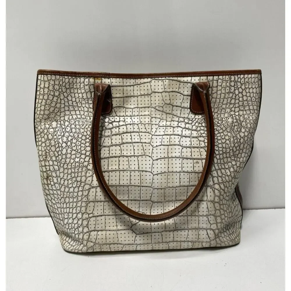 CLAUDIA FIRENZE EUC XL WHITE LEATHER TOTE BAG